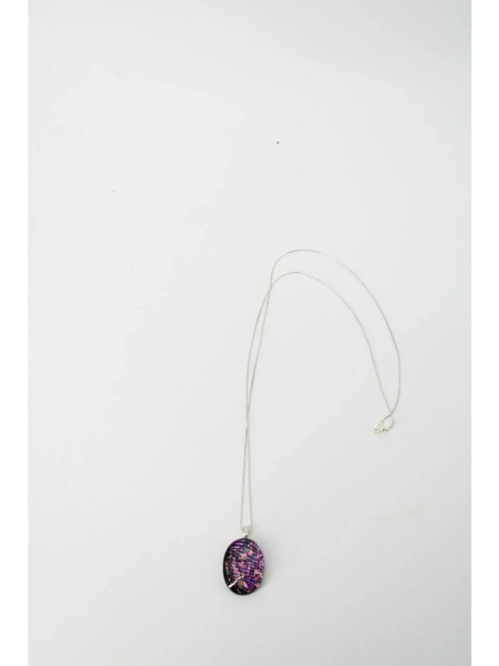 Dichroic Glass Pendant Black Pink Purple Sterling Chain Vintage 94662